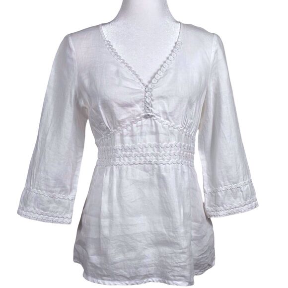 Anne Fontaine Tops - ANNE FONTAINE Charlette Blouse Size 40 6 8 White Linen 3/4 Sleeve Tie Back EUC